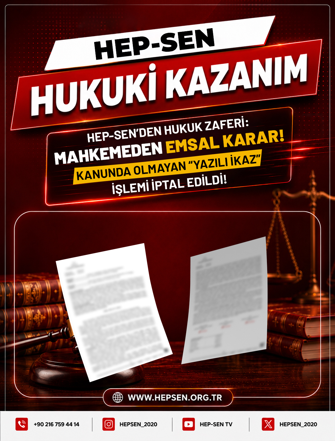 HEP-SEN'den Hukuk Zaferi: Mahkemeden Emsal Karar! Kanunda Olmayan "Yazılı İkaz" İşlemi İptal Edildi